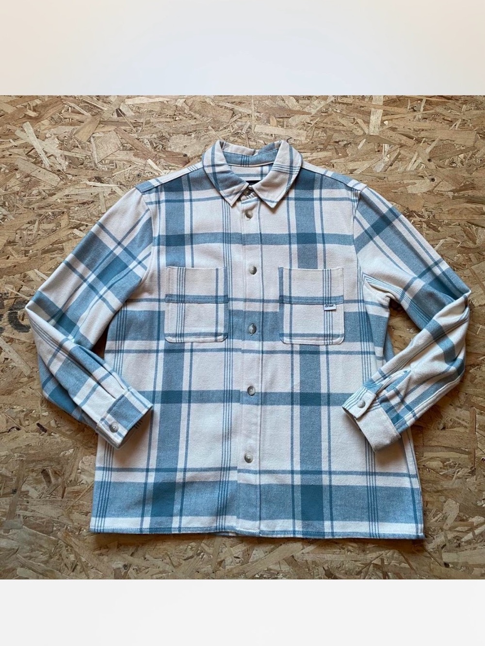 Zara Blue and Cream Plaid Button-Down Shirt Jacket
